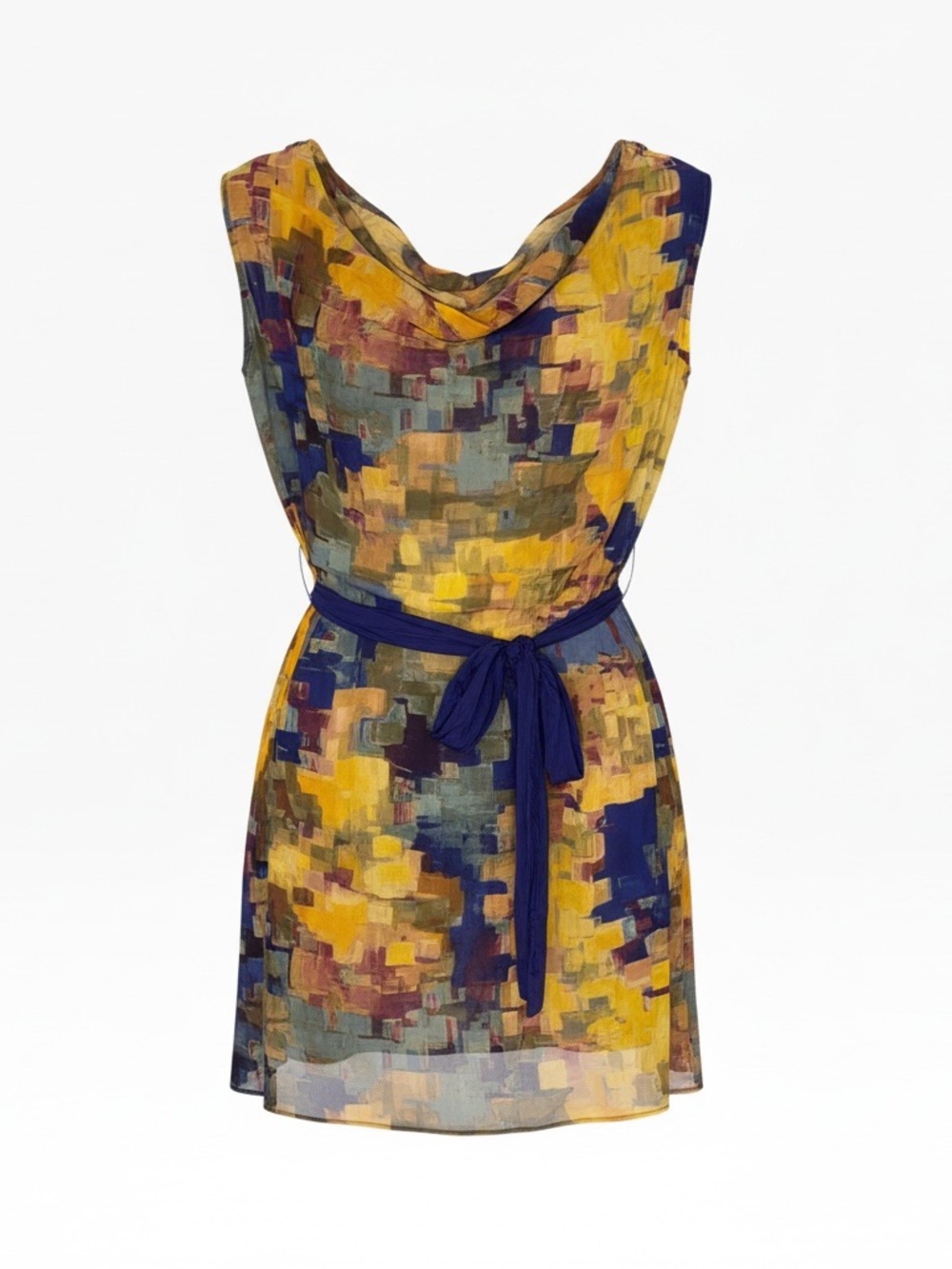 Anthropologie Maeve Silk Abstract Watercolor Pattern V-neck Cowl Neck Dress